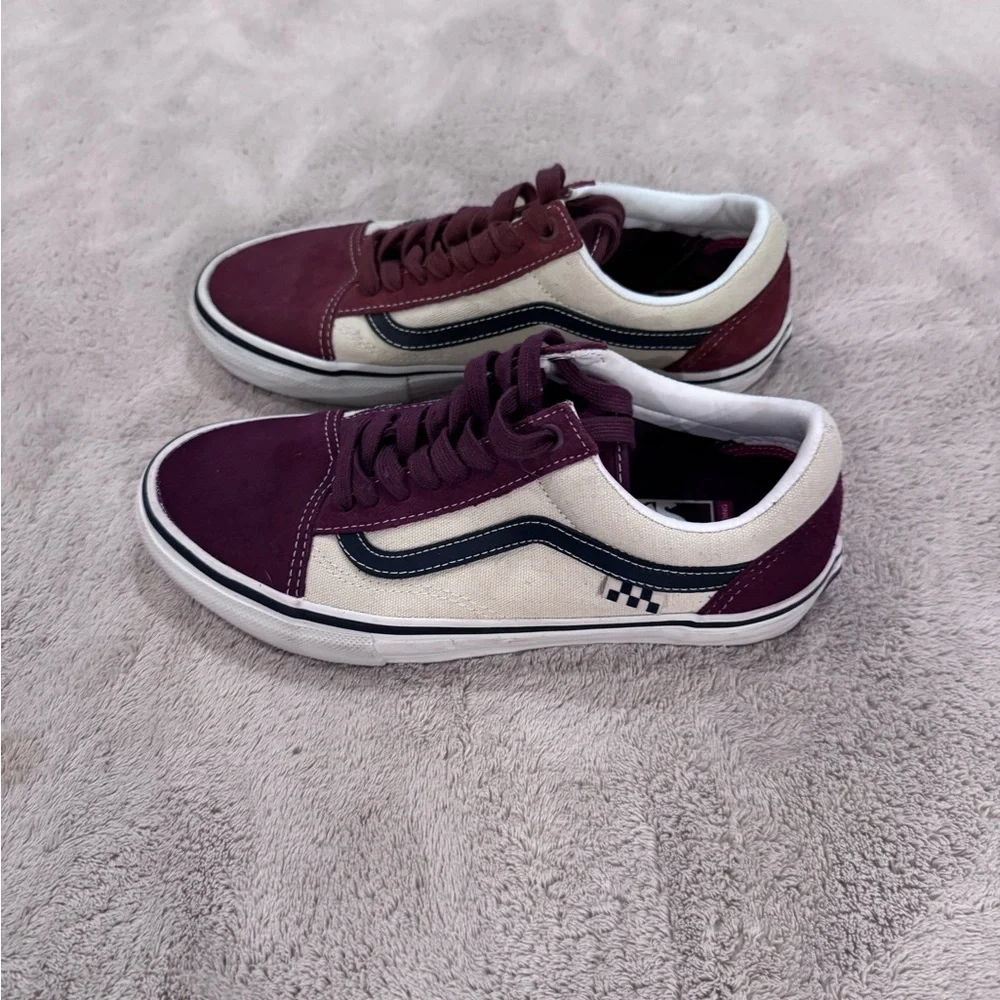 Vans Burgundy and Cream Men's Pop Crush Old Skool Skater Sneakers Men’s size 7 - Picture 2 of 13